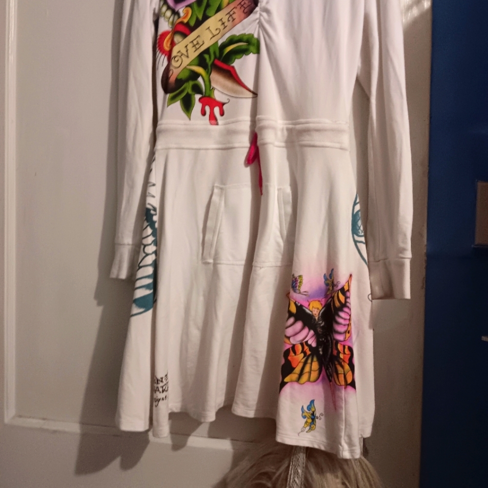 Ed Hardy White Dress with Colorful Butterfly Design